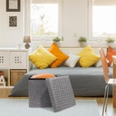 Coffre rangement pouf pliable gris motif blanc