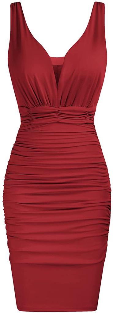 Femme Robe Crayon Plissé sans Manche Col en V Chic et Elegant