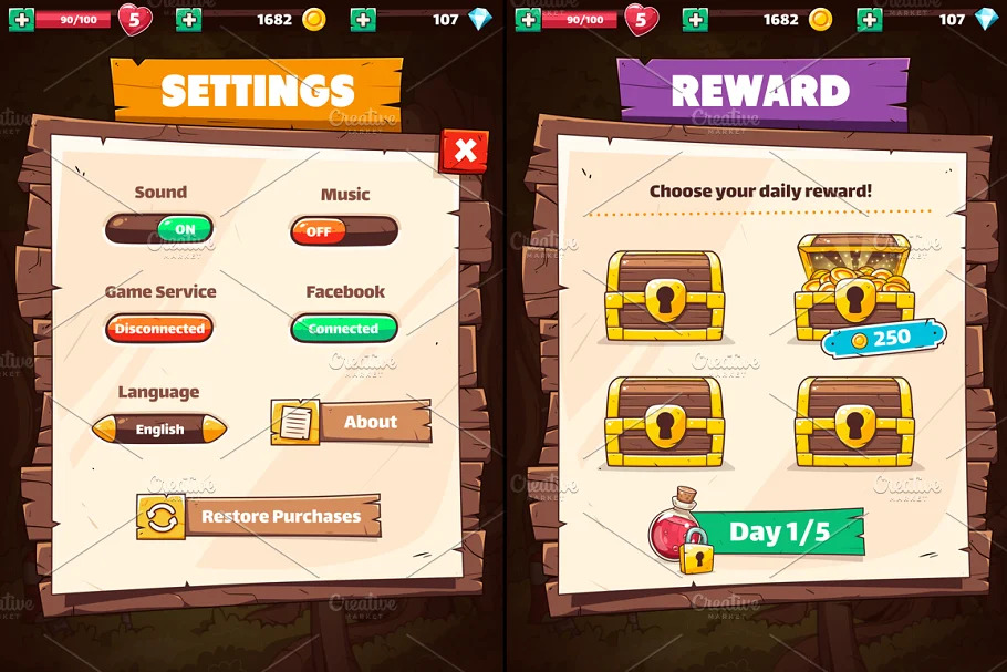 Wooden GUI for Mobile Game