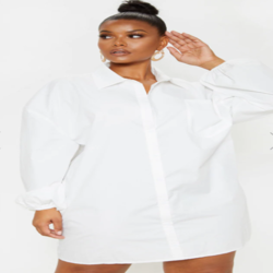 ROBE CHEMISE OVERSIZE BLANCHE À MANCHES BOUFFANTES