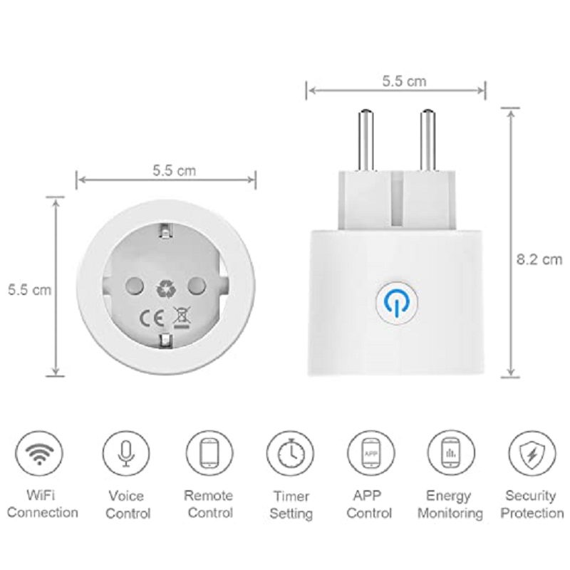 ANTELA Prise Connectée WiFi, Prise Intelligente Compatible avec Alexa, Google Home, Contrôle à Distance, Contrôle Vocal, Fonction de Temps et Mesure de Consommation Électrique, 2PCs