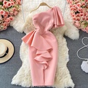 Robe de Soirée Sexy à Épaules Dénudées pour Femme, Coupe Diagonale Irrégulière, Taille Haute, Volants, Moulante, Décontractée