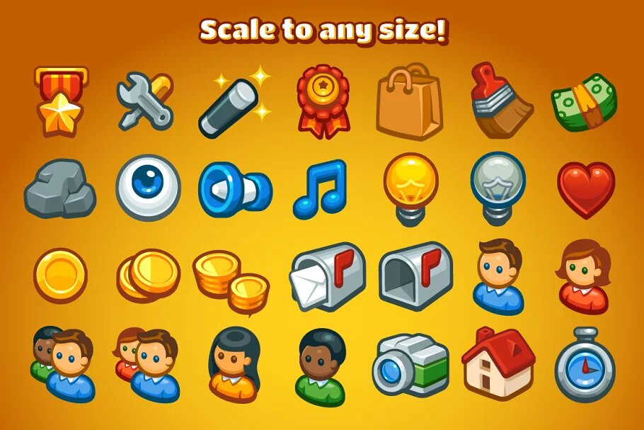 Casual Game Basic Icons Set