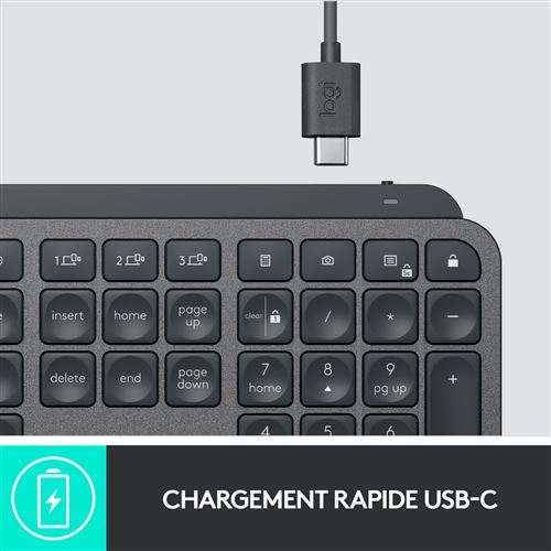 Logitech Logitech, MX Keys PLUS, Clavier Rétroéclairé Sans Fil Avancé Apple MacOS, Microsoft Windows, Linux, IOS, Android, Clavier Française AZERTY