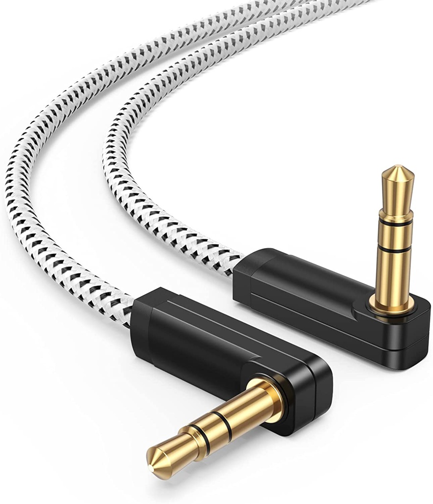 Gros Câble Auxiliaire Audio MP3 - 1,5 Mètre En Lacet- Blanc/Noir