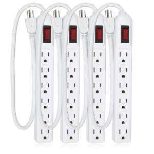 Injelec Pack De 3 Multiprises Parafoudre 4 Prises Avec Protection  - Cordon 1,5m - Noir/Blanc
