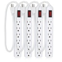 Injelec Pack De 3 Multiprises Parafoudre 4 Prises Avec Protection  - Cordon 1,5m - Noir/Blanc