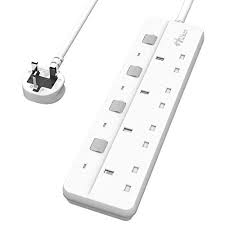 Injelec Pack De 3 Multiprises Parafoudre 4 Prises Avec Protection  - Cordon 1,5m - Noir/Blanc
