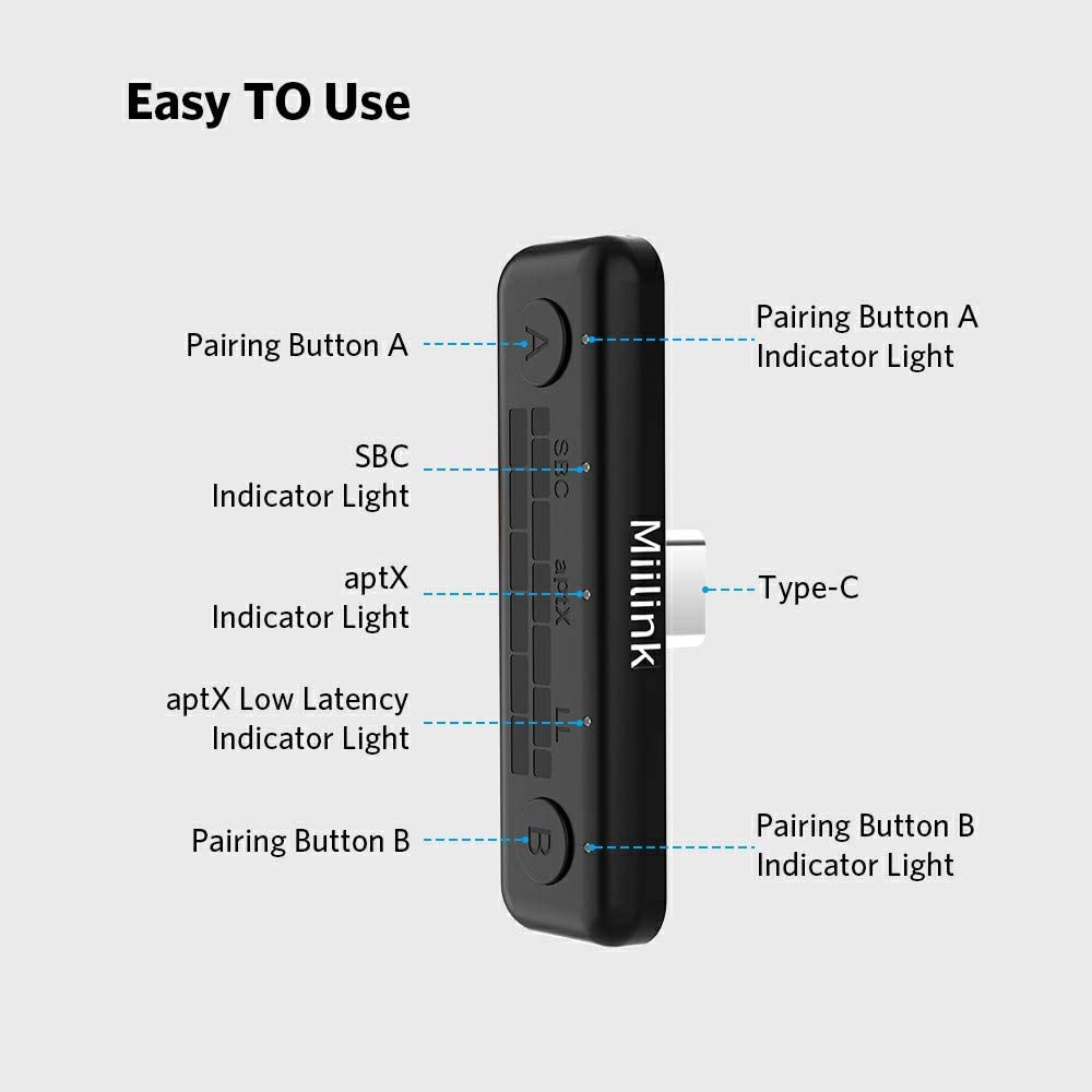 Mii Adaptateur Bluetooth MiiLink Pour Nintendo Switch / PC, émetteur Audio Sans Fil Bluetooth 5.0 Transmetteur AptX Micro Intégré à Faible Latence Pour Écouteurs Bluetooth Haut-parleurs Uniquement
