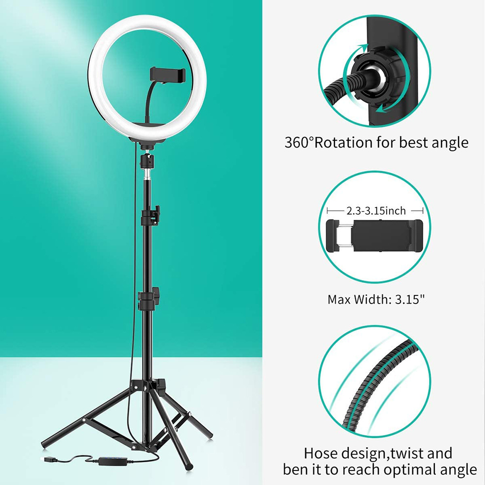 Trépied Universel Avec Anneaux Lumineux 26 Cm De Diamètre - Pour Smartphone Photo Caméra - Noir