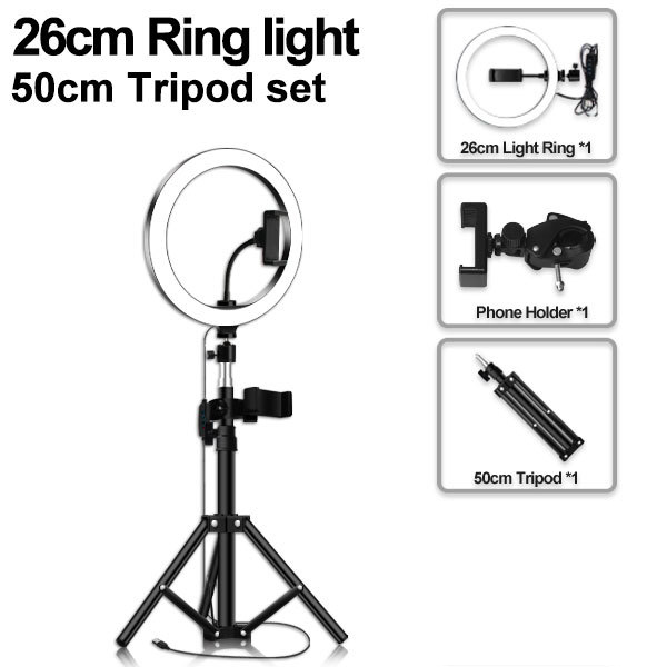 Trépied Universel Avec Anneaux Lumineux 26 Cm De Diamètre - Pour Smartphone Photo Caméra - Noir
