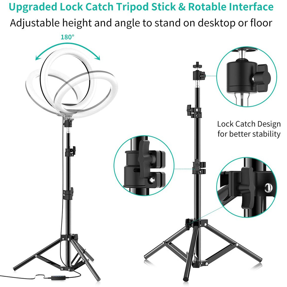 Trépied Universel Avec Anneaux Lumineux 26 Cm De Diamètre - Pour Smartphone Photo Caméra - Noir