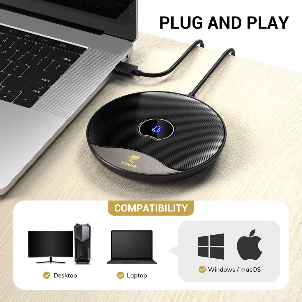 TONOR Microphone USB De Conférence, Micro à Condensateur Omnidirectionnel Avec Bouton Muet Pour PC Pour Réunion/Cours En Ligne, Appel Zoom, Chat Sur Skype, Plug And Play (TM20)
