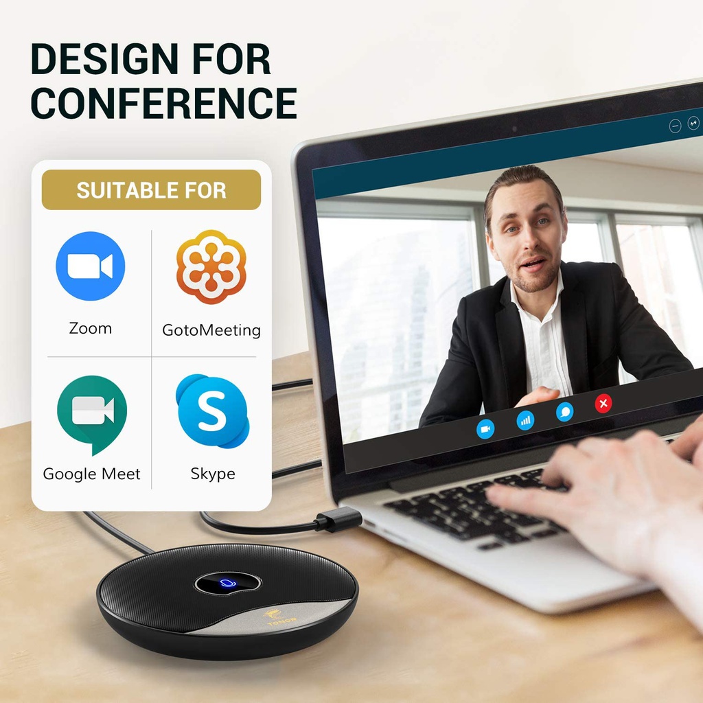 TONOR Microphone USB De Conférence, Micro à Condensateur Omnidirectionnel Avec Bouton Muet Pour PC Pour Réunion/Cours En Ligne, Appel Zoom, Chat Sur Skype, Plug And Play (TM20)