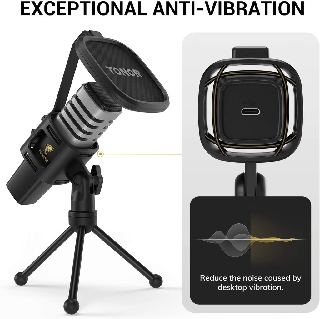 TONOR Microphone USB, Micro à Condensateur Pour PC, Avec Trépied TC30
