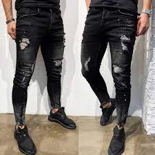 Homme Pantalon en jean skinny stretch pour slim déchiré Freyed Noir