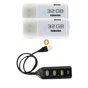 Toshiba 2 Clés USB Compatible - 32 Go -Blanc + Multiports USB Compatible 4 En 1 - Couleur En Fonction Du Stock Disponible