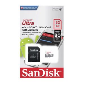 SanDisk Carte Mémoire + Sd Adapter - 32Go - 80Mb/S - Noir