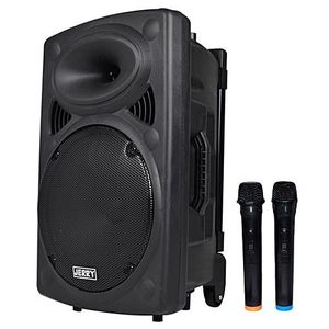 Jiepak JERRY Haut-Parleur Portable Rechargeable Trolley JR-3015 Avec Microphones Sans Fil VHF - Noir