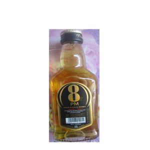 Whisky 01 Bouteille - 8 PM - Grain Blended Whisky - Alc 42,8% - 90 ML - Noir Jaune Or