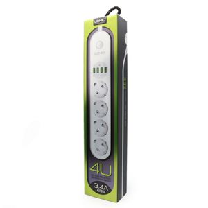Ldnio Multiprises Tension D'alimentation LDNIO SE4432 - 4 Prises CA EU + 4 Ports USB (CE / RoHS) - Blanc / Fiche UE