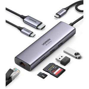 Ugreen Hub USB C Ethernet Adaptateur RJ45 HDMI 4K 60Hz Compatible Avec MacBook Pro Air M1 IPad Pro 2021 IPad Air 4 XPS Surface Galaxy S21, 7 En 1 Dock Multiple Ports USB 3.0 Carte SD MicroSD PD 100W