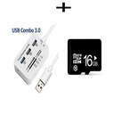 HUB USB 2.0 - 3 Ports USB - Lecteur De Carte SD / TF Lecteur De Type C  + Carte Mémoire 16Go-blanc