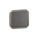 Commande pour fonction double interrupteur ou va-et-vient 10A ou poussoir 10A étanche Plexo finition anthracite