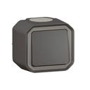 Poussoir simple étanche Plexo 10A livré complet pour montage en apparent anthracite